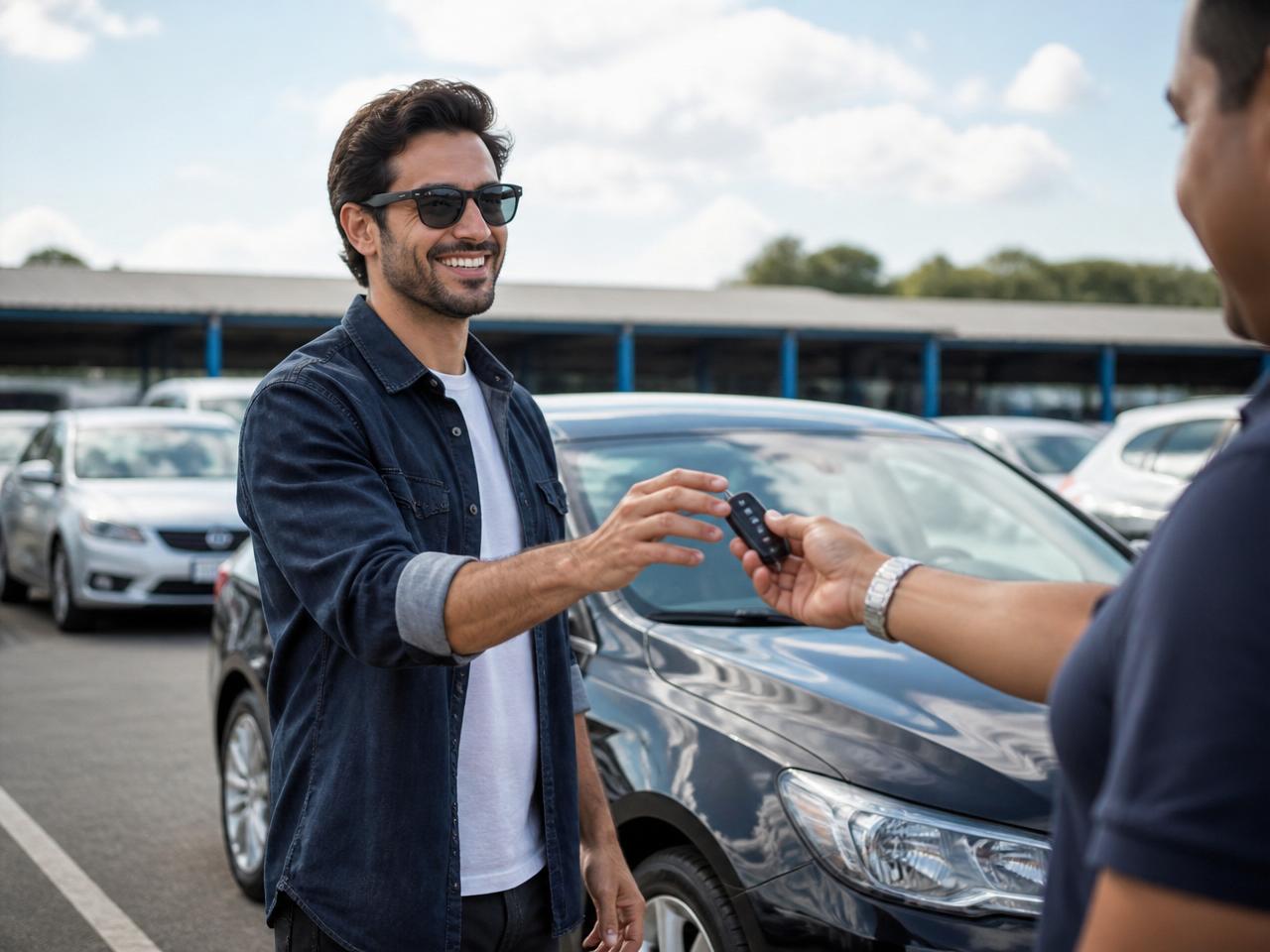 Comprador recebendo a chave do carro arrematado em leilão